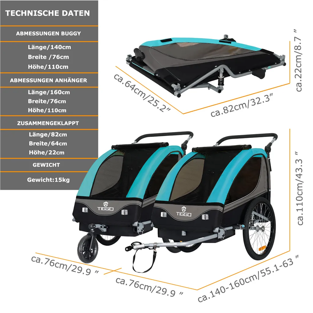 Tiggo S2 Kinderanhänger mit Federung Jogger 2 in 1 – Bild 5